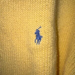Vintage Ralph Lauren Men's Sweater in Yellow with Blue Logo